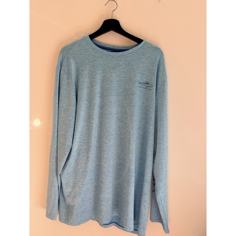 Vineyard Vines Performance Long Sleeve Shirt Blue Tiger Shark Graphic XL